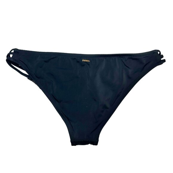 Victoria's Secret L Black Strappy Cheeky Bikini Bottom Crochet Side Gold Label - Picture 8 of 9